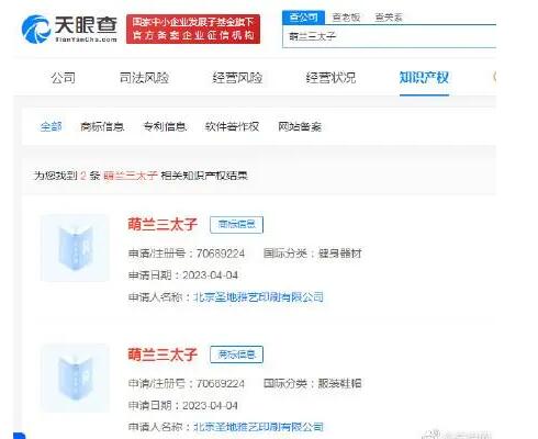 萌兰三太子被抢注商标，状态为等待实质审查